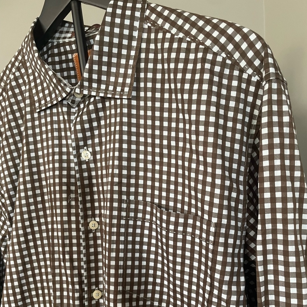Tommy Bahama Brown and White Checkered Shirt - Picture 3 of 7